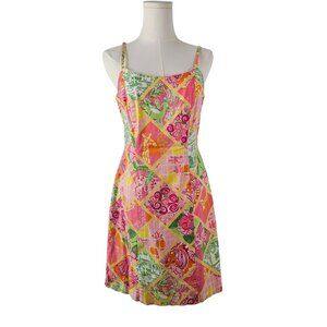 Lilly Pulitzer Diamond Sleeveless Printed Pink Patchwork Sundress Size 6